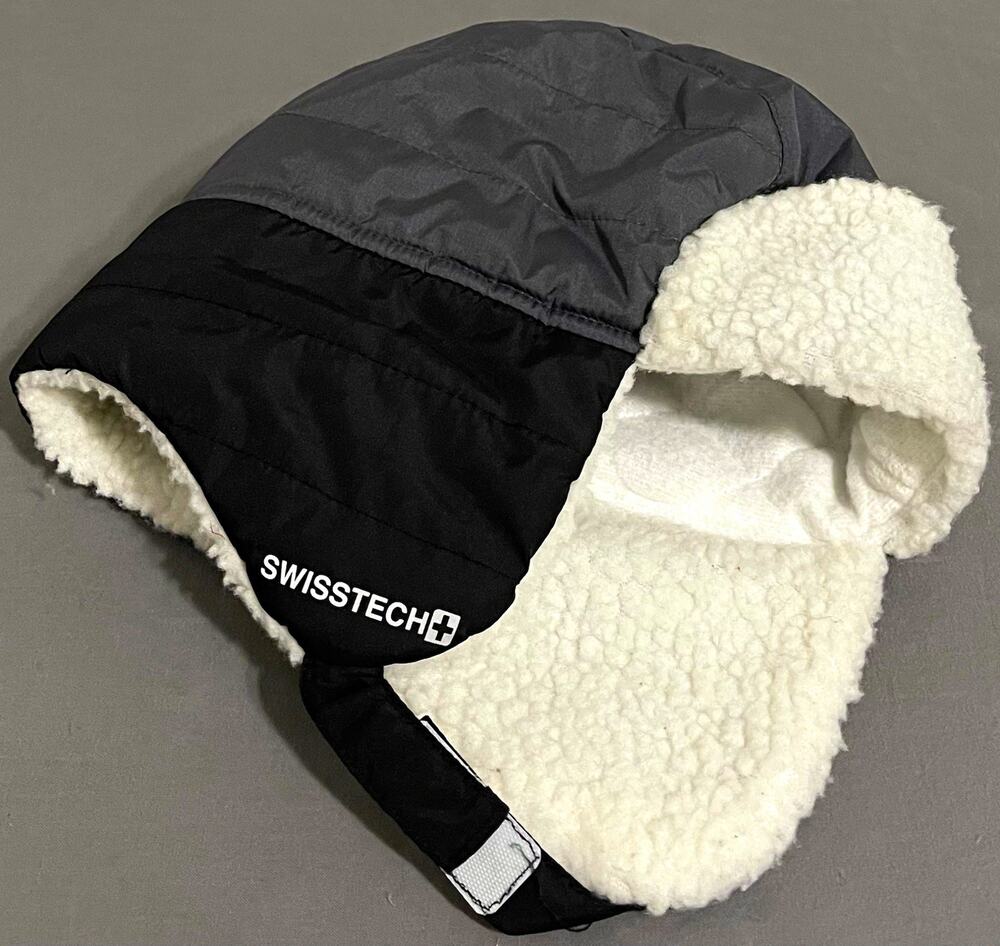 Swiss Tech Boys Trapper Hat S/M Gray Black Sherpa Lined Aviator Winter Cap